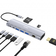 Hub adaptor Motrix USB Type-C la 3xUSB3.0, 1xGigabit Ethernet RJ45, 1xSD Card Reader, 1xTF Card Reader, 1xHDMI, 1xPower Delivery port, 1xUSB Type-C