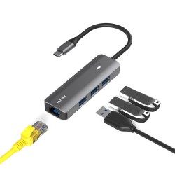 Hub adaptor Motrix® USB Type-C la 3xUSB 3.0, 1xRJ45 Gigabit Ethernet
