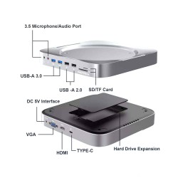 HDD Docking Stand Hub  Motrix® 2xUSB 3.0 Type-A, 2xUSB 2.0 Type-A, Audio/Mic 3,5 mm, SD/TF card reader, 1xHDMI, 1xVGA, 1xSATA HDD/SSD 2,5”, pentru Apple Mac Mini