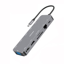 Hub USB Type-C Motrix® 2xHDMI 1xVGA 3xUSB 3.0 1xUSB 2.0 SD/Micro SD Card Reader 1xRJ45 Gigabit Ethernet 1xPower Delivery 1xUSB Type-C data 1xAudio/Mic Jack 3,5 mm compatibil Windows, MacOS