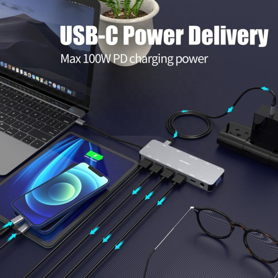 Hub USB Type-C Motrix® 2xHDMI 1xVGA 3xUSB 3.0 1xUSB 2.0 SD/Micro SD Card Reader 1xRJ45 Gigabit Ethernet 1xPower Delivery 1xUSB Type-C data 1xAudio/Mic Jack 3,5 mm compatibil Windows, MacOS