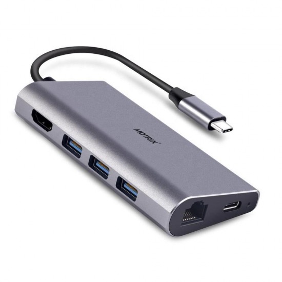 Hub adaptor Motrix® USB Type-C la 3xUSB3.0, 1xHDMI, 1xPower Delivery port, 1xGigabit Ethernet RJ45 pentru MacBook, Google Chromecast TV 4K