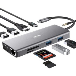 Hub adaptor Motrix® USB Type-C la 1xHDMI, 1xVGA, 1xRJ45 Gigabit Ethernet, 2xUSB2.0, 2xUSB3.0, 1xPower Delivery 3.0, 1xSD card reader, 1xMicro SD card reader, 1xAudio Jack 3,5mm