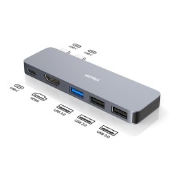 Hub adaptor Motrix® Dual Thunderbolt la 1xUSB 3.0, 2xUSB 2.0, 1xHDMI, 1xType-C Power Delivery pentru MacBook Pro / Air