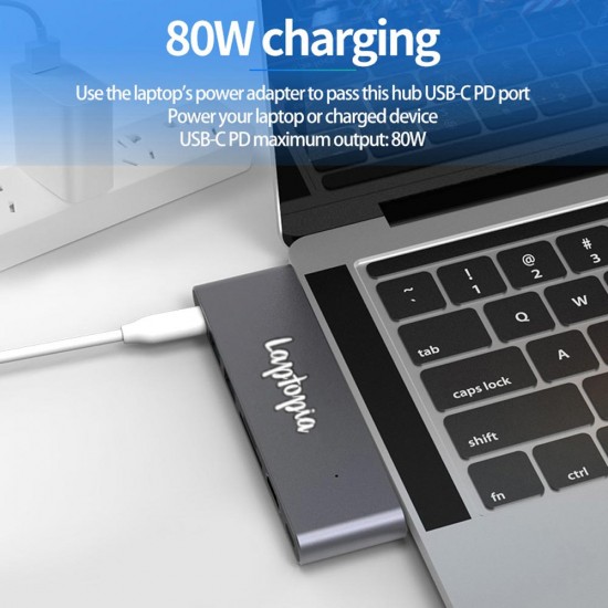 Hub USB 3.0 MacHub Laptopia® Type-C Thunderbolt TF/SD/Micro Card Reader HDMI 4K pentru MacBook Pro, MacBook Air, husa piele naturala